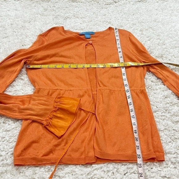 White + Warren Silk Cotton Knit Button Tie Long Sleeve Cardigan Orange Medium - Picture 4 of 7
